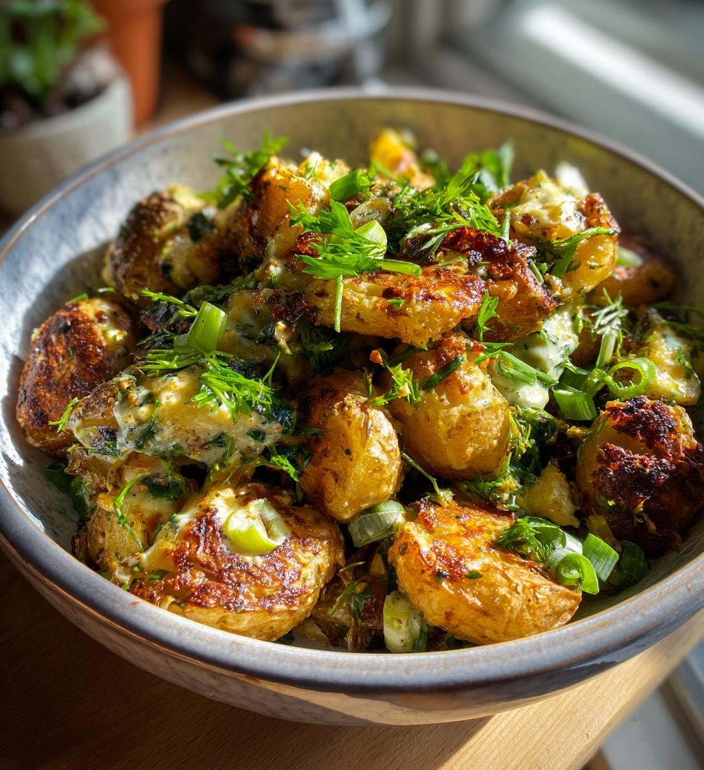 Air fryer crispy smashed potato salad