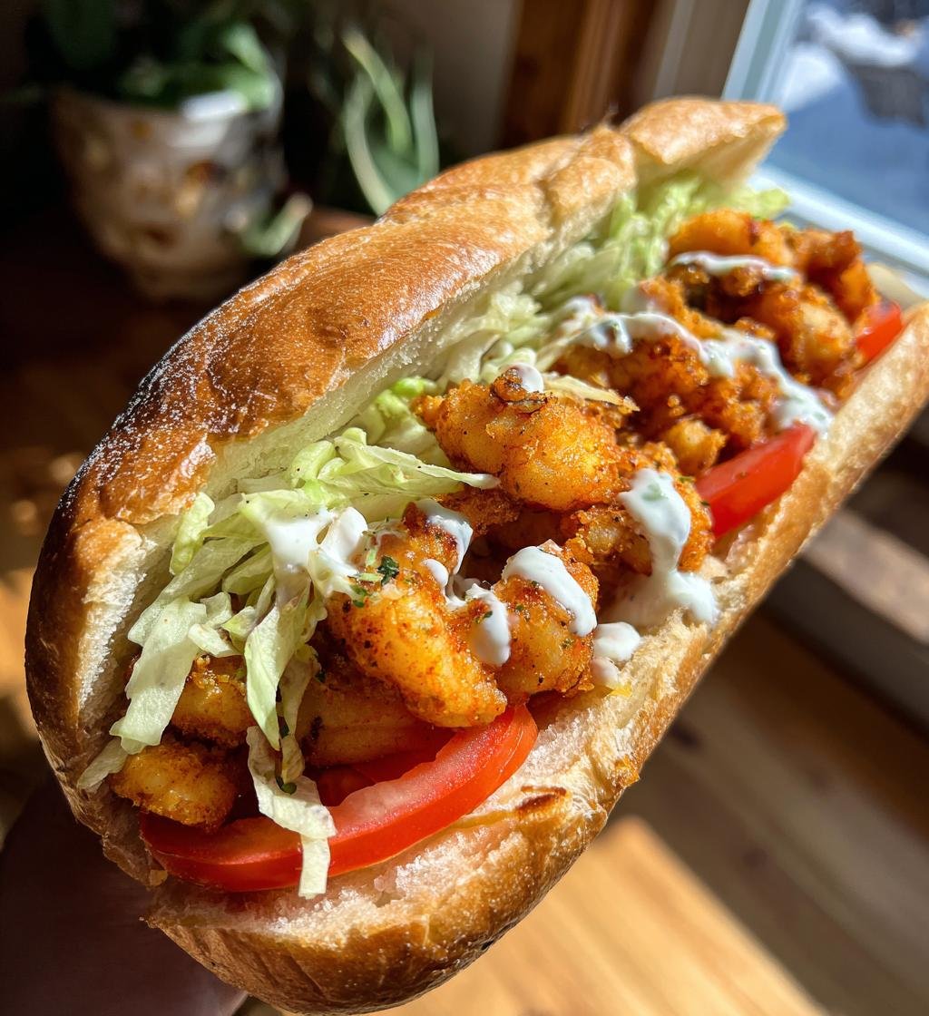 Air fryer shrimp po’ boy sandwich